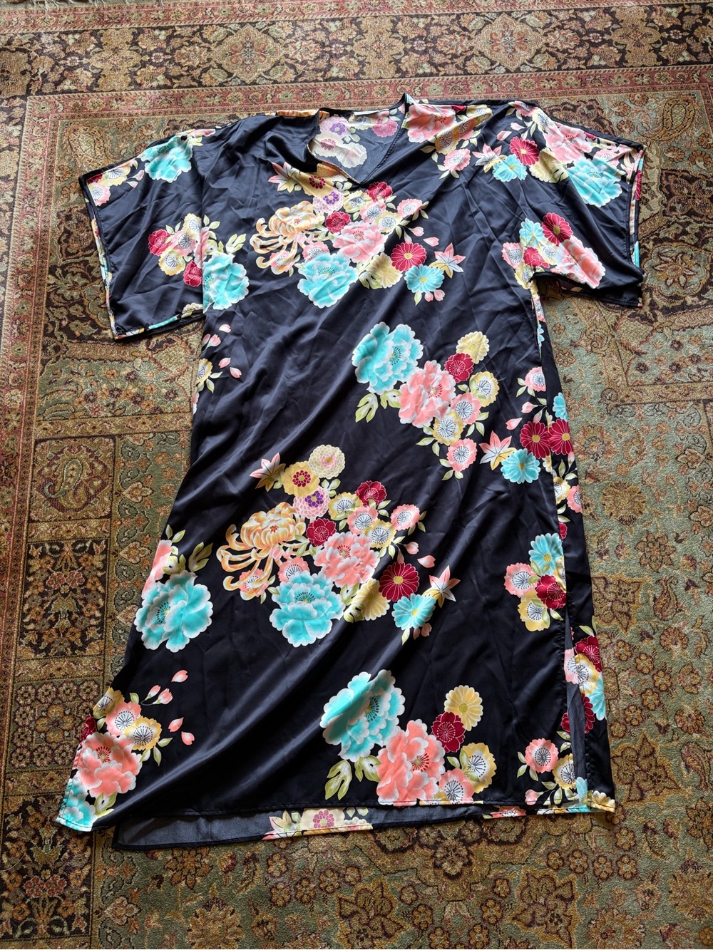 Natori Satin Floral Caftan Nightgown